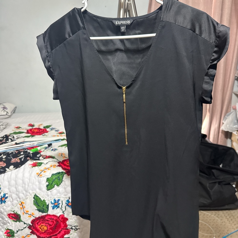 Express Black Top with Gold Zip Detail